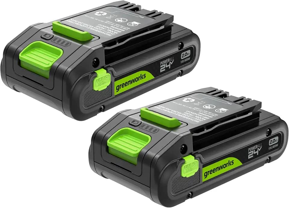 Greenworks TwinPack 24V 2Ah Akku High Power USB-C (Li-Ion 24V 2,0 Ah wiederaufladbarer leistungsstarker Akku passend für alle 200+ Greenworks 24V Geräte), 2 Jahre Garantie - K2D4NNA
