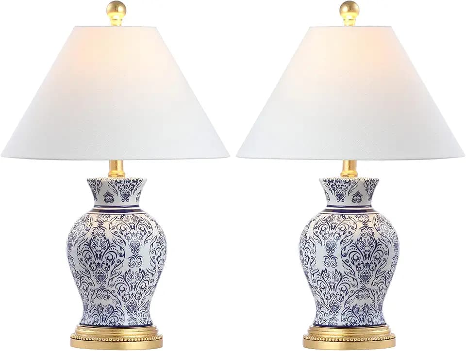 JONATHAN Y Xia Floral Ceramic Table Lamp 21", Blue/White, Set of 2