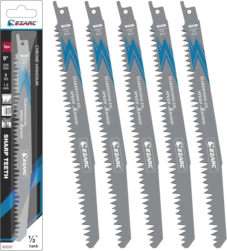 EZARC Reciprocating Saw Blades, 9-Inch 5TPI for Wood Pruning, 5-Pack