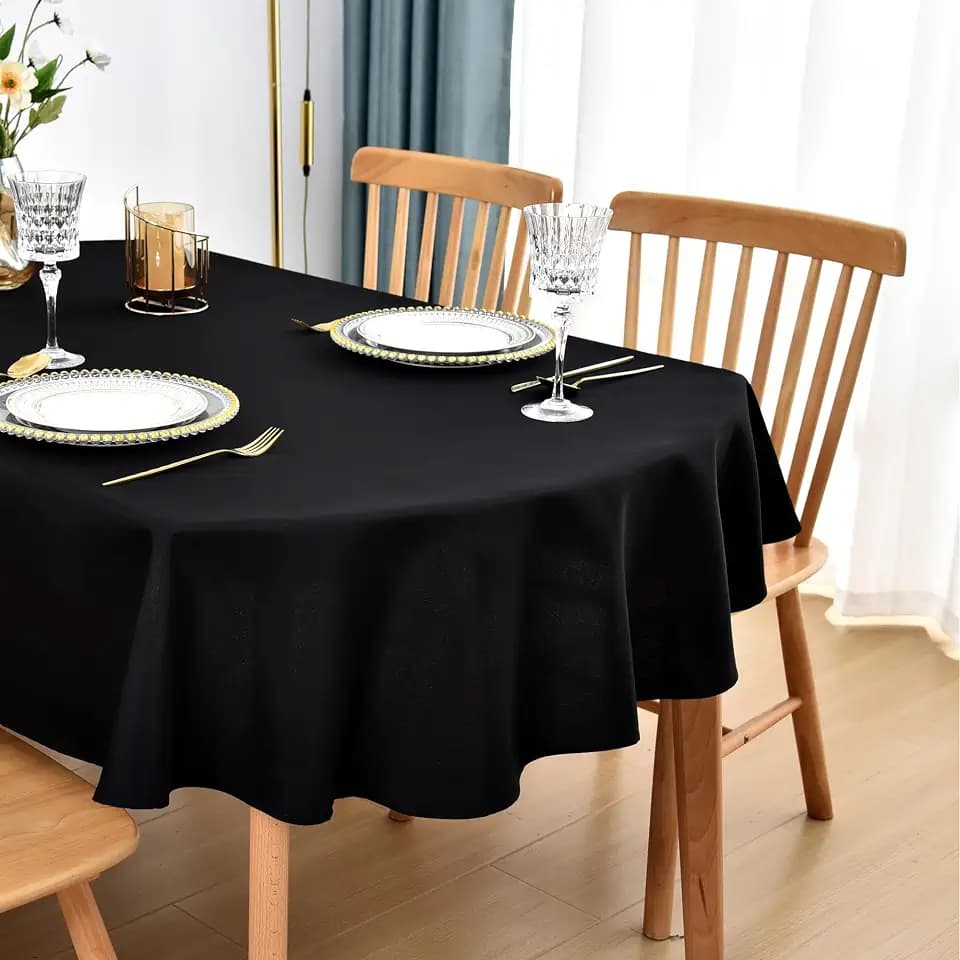 Oval Tablecloth 52 x 70 in Polyester Fabric Tablecloths, Black