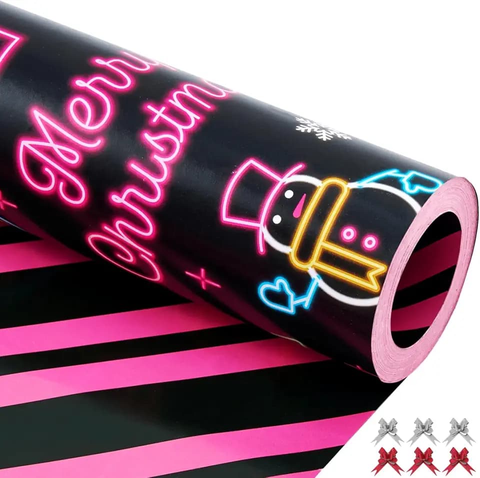 EWES Funny Christmas Wrapping Paper Rolls Set,Black Neon Unique Gift Wrap