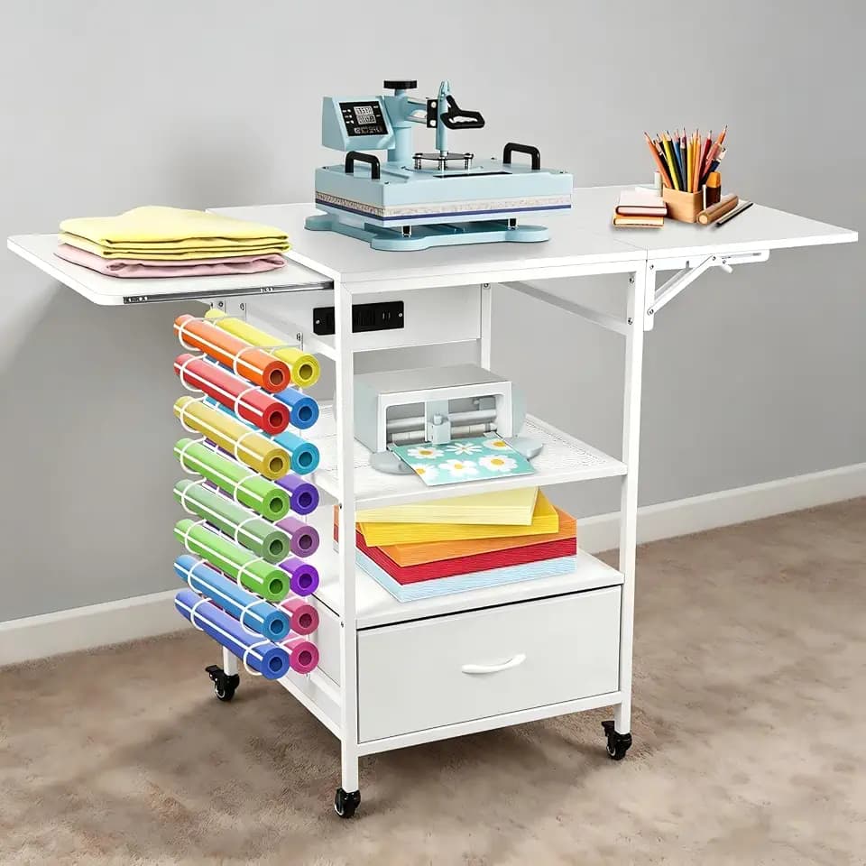 3-Tier Heat Press Table with Storage, Foldable Heat Transfer Machine Stand