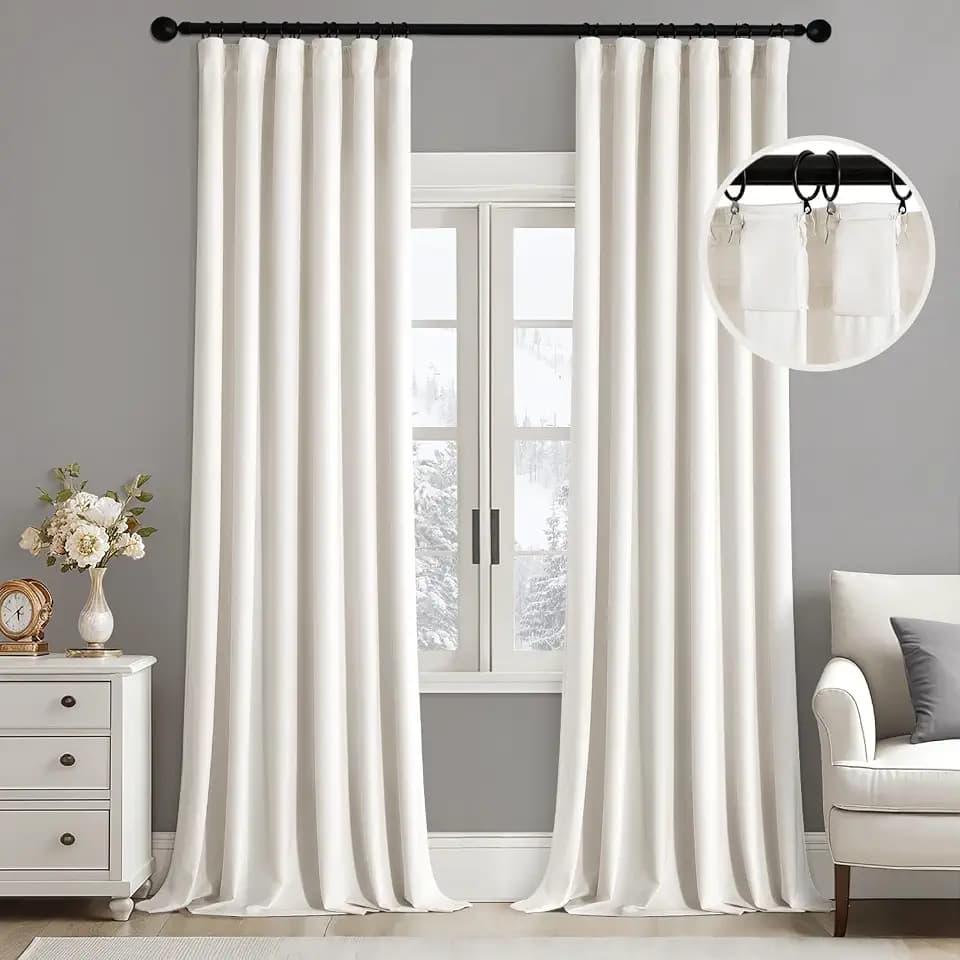 MIULEE Velvet Curtains 50W x 90L 2 Panels Ivory Blackout Curtains