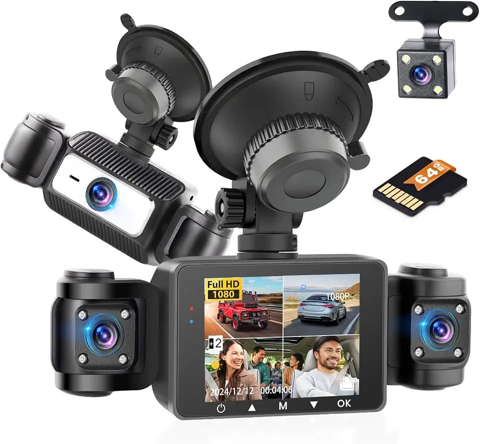 Hikity 4-Kanal Dashcam Auto 360° FHD 1080P mit 64GB SD-Karte