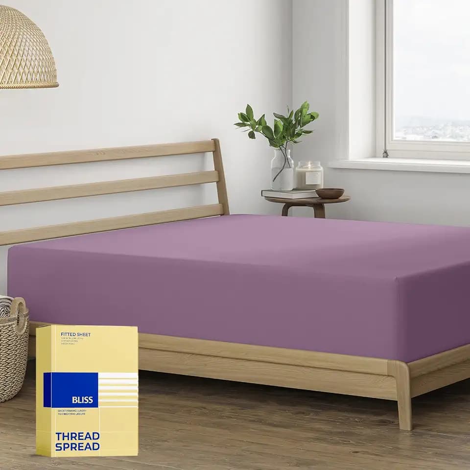 Thread Spread King Size Fitted Sheet Only - 100% Egyptian Cotton 600 Series Bliss Collection Deep Pocket King Fitted Sheet (Plum), Cotton Fitted Sheet King Size, Soft Cooling Bottom Sheet
