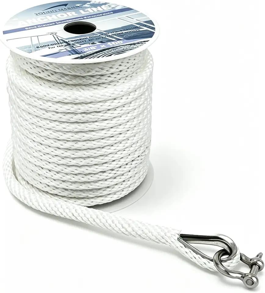 3/8 Inch Boat Anchor Rope/Line with Thimble&Shackle, 3/8" x 100', White