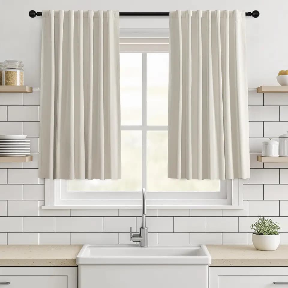 Short Blackout Curtains 40 Inch Long 2 Panels Set, Ivory