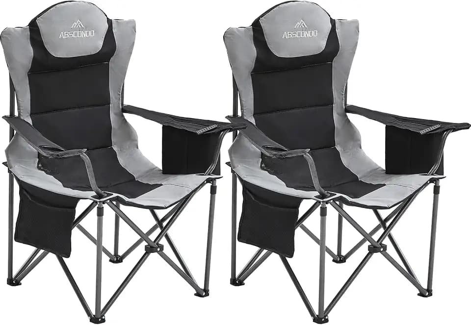 ABSCONDO Camping Chairs for Adults, Oversized Folding Camp Chair for Outdoor with Cup Holder & Cooler Bag, XL Heavy Duty Lawn Chairs Supports up to 500lbs (2 Pcs, Camp)