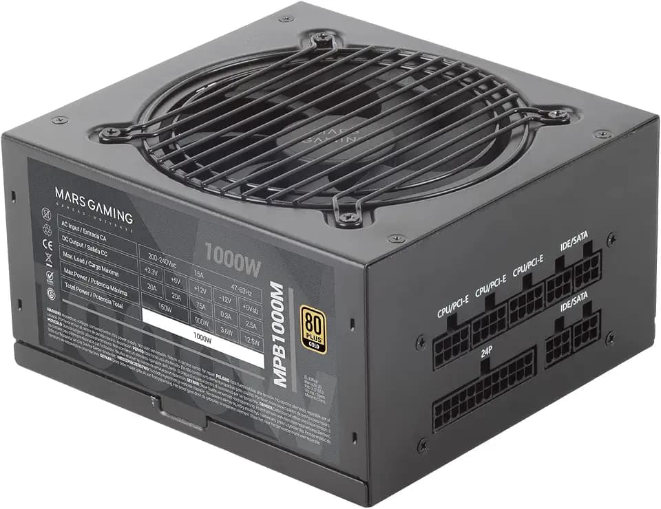 Mars Gaming MPB1000M, Vollmodulares 1000W-Netzteil, ATX DC-DC, 6 Jahre Garantie, 80Plus Gold, 90% Wirkungsgrad, Active-PFC Technologie, 120mm FDB Ultrasilent AI-RPM Lüfter, Schwarz