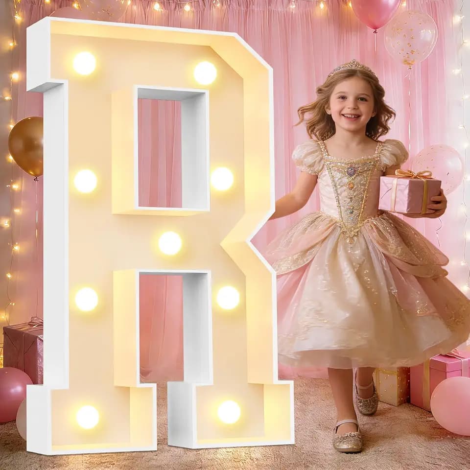 Pooqla Marquee Letters, 3FT Light Up Letters, Giant Marquee Letters 3 Feet Tall for Birthday Decoration, Large LED Letter Sign for Homecoming Baby Shower Wedding Party Decoration Letter R
