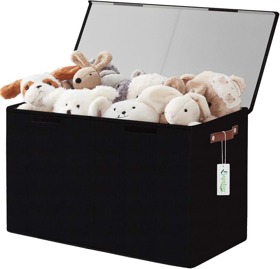 Bagnizer Large Toy Storage Box with Lids, Collapsible Sturdy Baby Storage Organizer Chest Bin Basket for Kids, Boys, Girls, Playroom, Nursery, Bedroom, Closet 25"x13"x16" (Black)