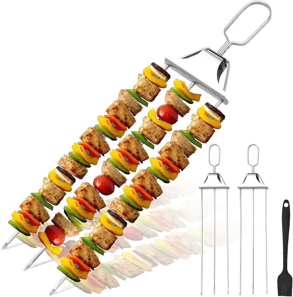 SHIKORI 3 Way Kabob Skewer,17''Stainless Steel Barbecue Fork 3 Pcs