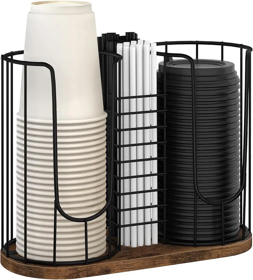 Coffee Cup Holder for Countertop, Plastic Cup and Lid Dispenser