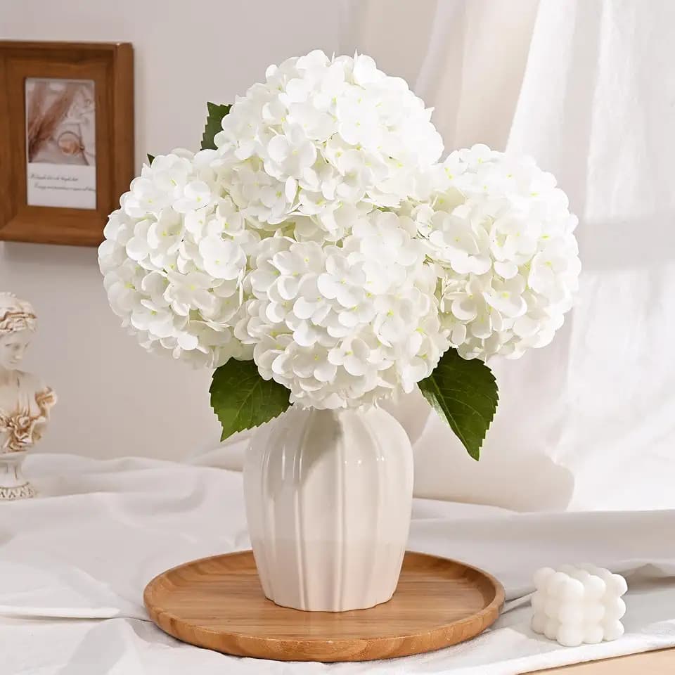 Yastouay 6 Pcs Real Touch Hydrangea Artificial Flowers, White