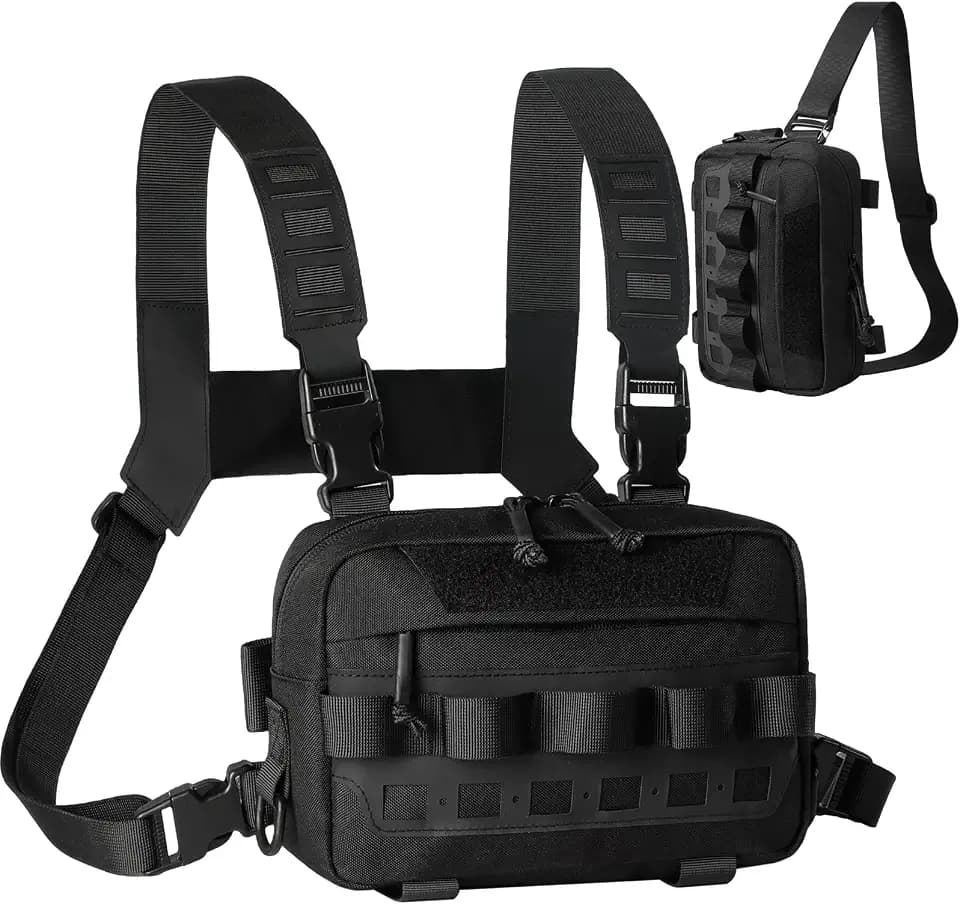 Outdoor Chest Bag for Men, Water-Resistant Fishing Chest Pack, Tactical Vest for Running, Cycling, Hiking