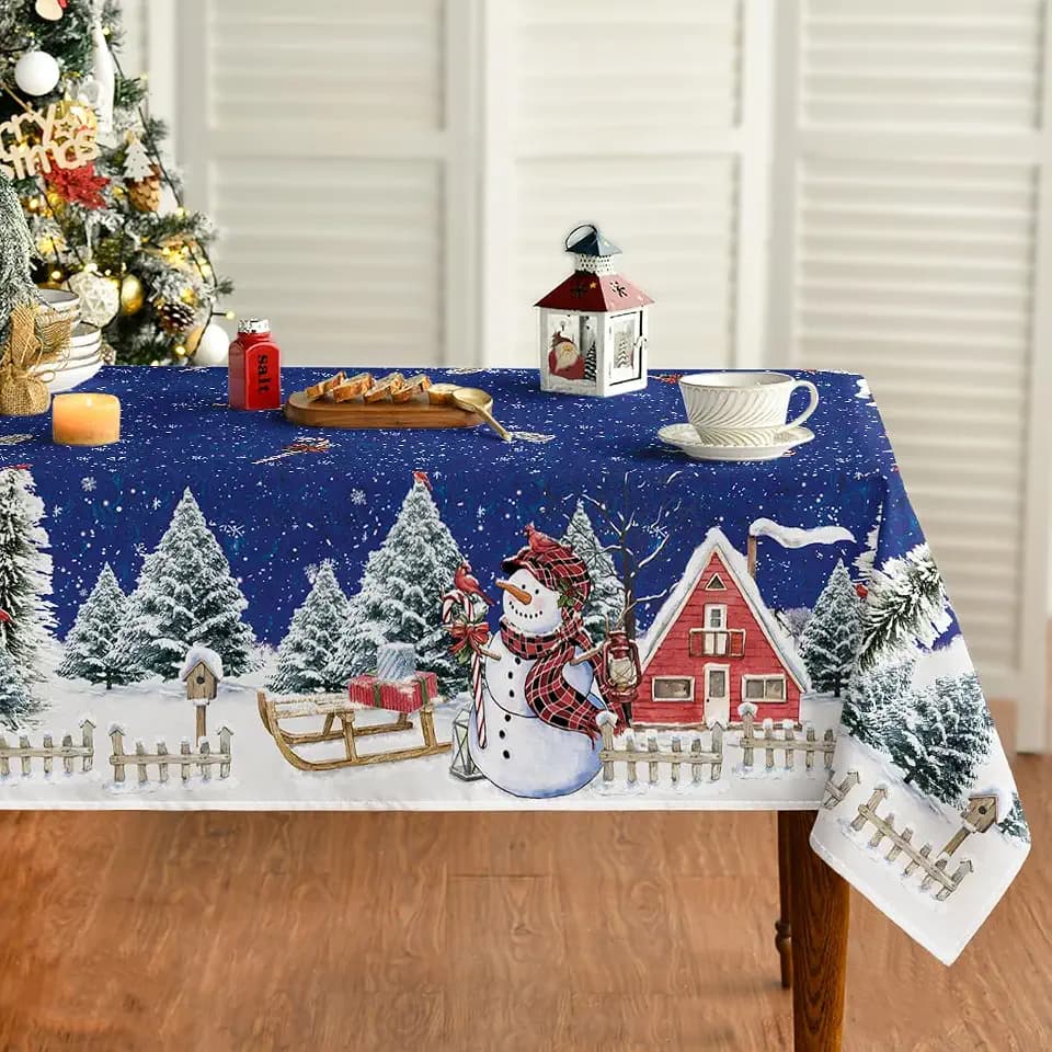 Horaldaily Christmas Tablecloth 60 x 84 Inch Rectangular Winter Snowman