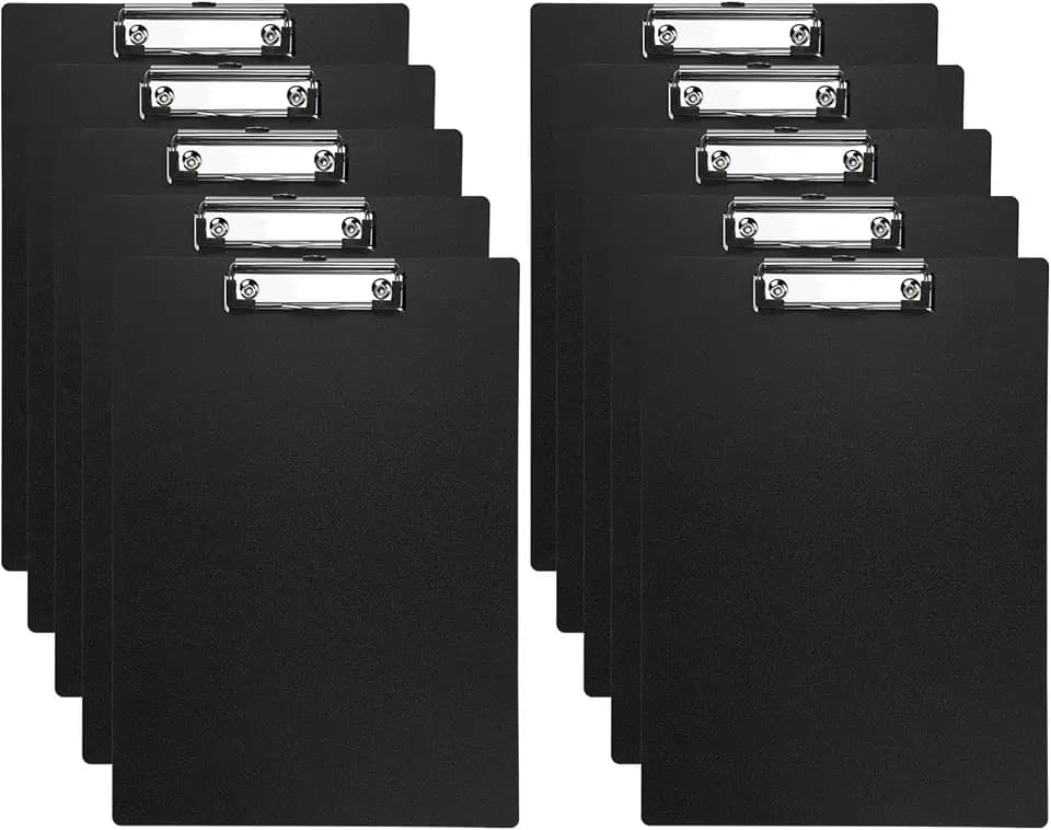 Black Clipboard, 10 Pack A4 Letter Size Clipboard Plastic Clipboards with Low Profile Metal Clip and Hanging Hole for Office and Home