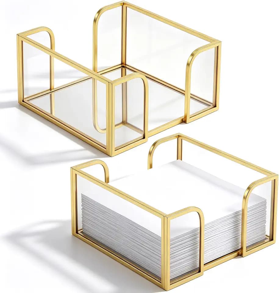 LemonRoad 2 Pcs Gold Cocktail Napkin Holder for Table 4.7 x 4.7 x 2.4 Inch