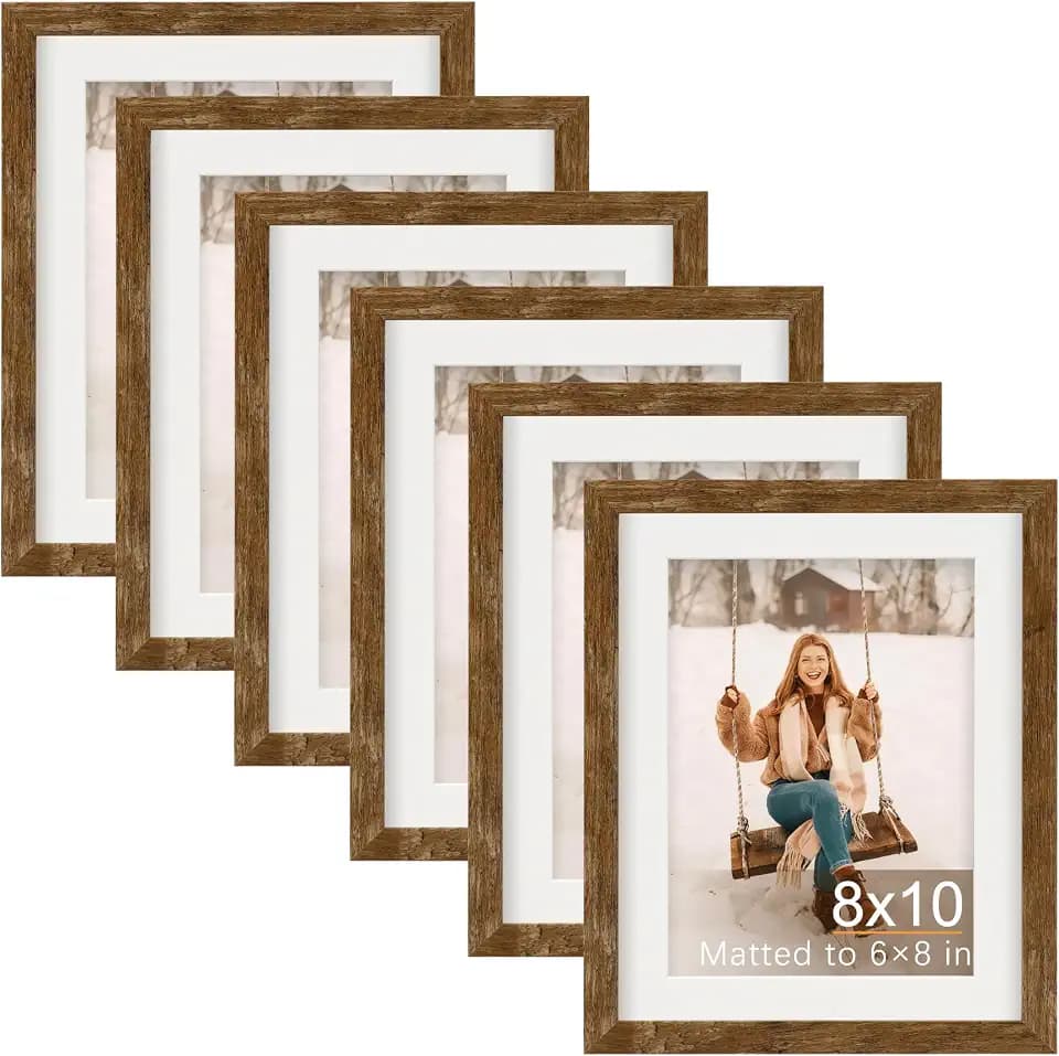 TOFOREVO 8x10 Picture Frames with 6x8 Mat Set of 6, Rustic Brown