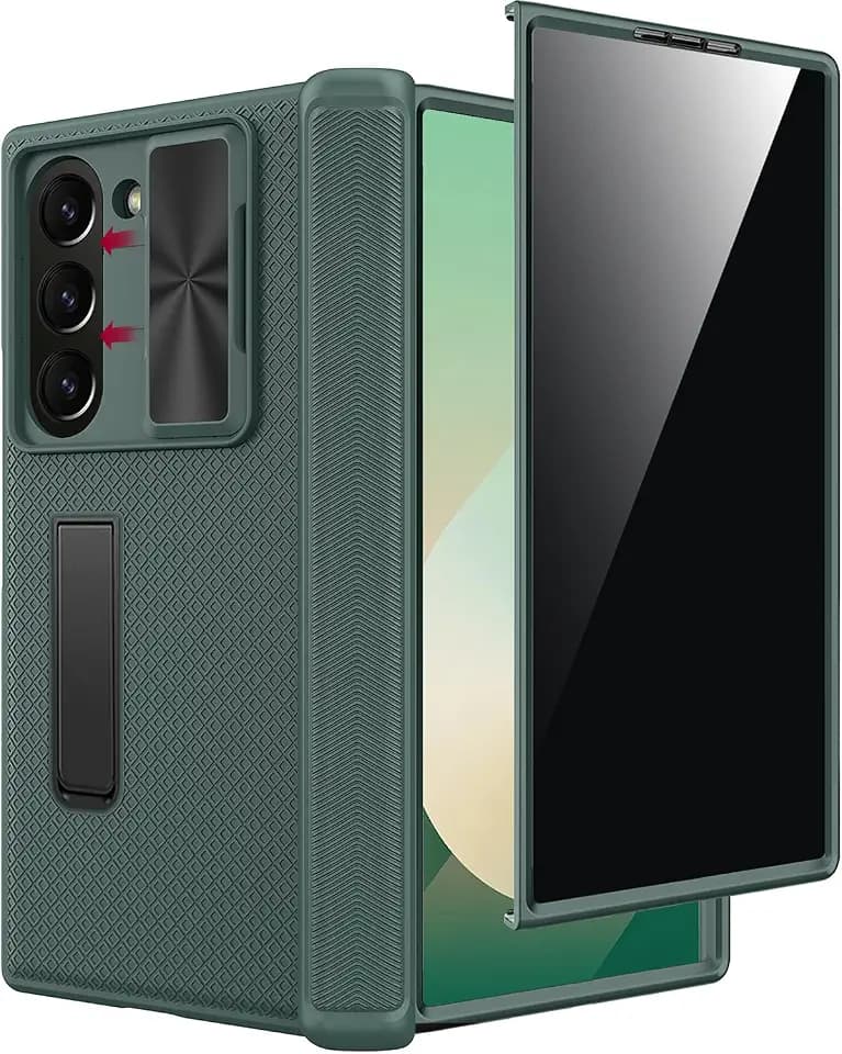 Miimall for Samsung Galaxy Z Fold 7 Case with Privacy Screen Protector, Slide Lens Cover & Hinge Protection | Shockproof Rugged Built-in Kickstand Cover for Galaxy Z Fold 7 Case, Green
