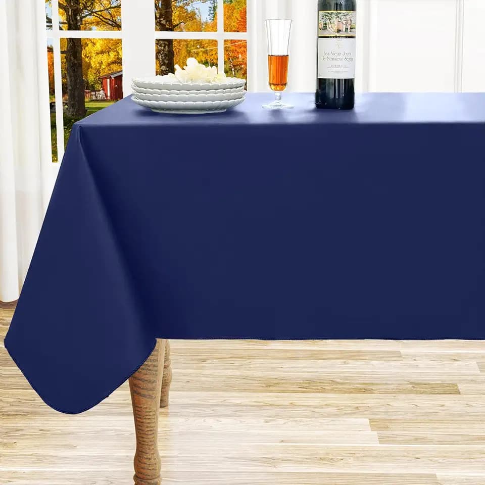 homing Square Navy Blue Vinyl Waterproof Tablecloth with Flannel Backed