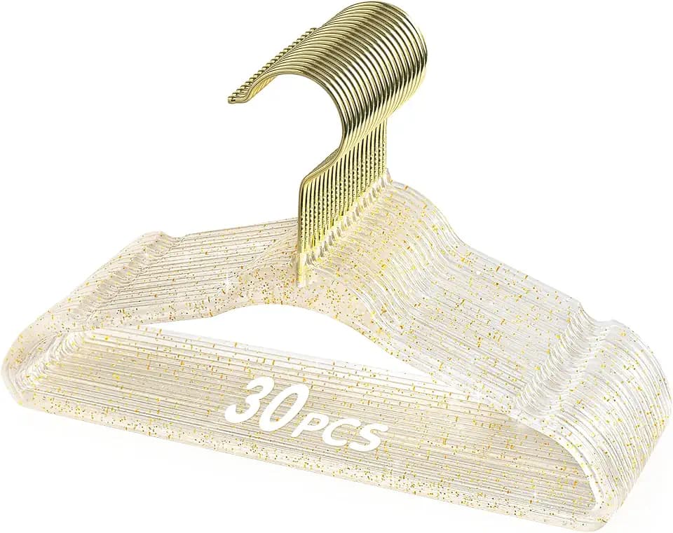 VIS'V Acrylic Baby Glitter Hangers, 11 Inch, Gold, 30 Pcs