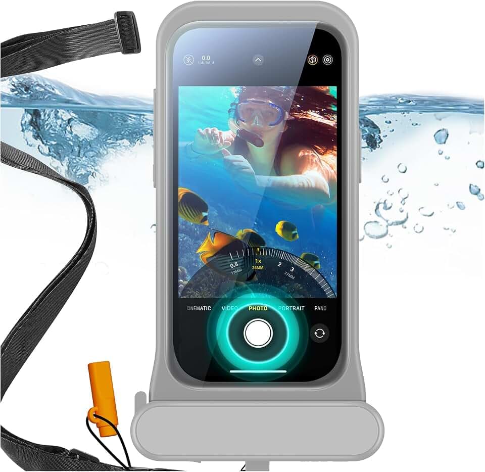 ESR wasserdichte Handyhülle für iPhone 15 Pro Max/14 Pro Max, Berührungsempfindlichkeit unter Wasser, schwimmende wasserfeste IPX8 Handyhülle mit Trageband, Titan