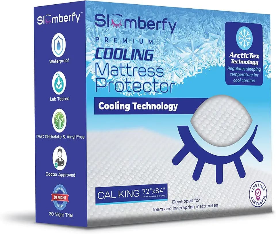 Cal King Size Waterproof Cooling Mattress Protector by Slumberfy, 72x84 in