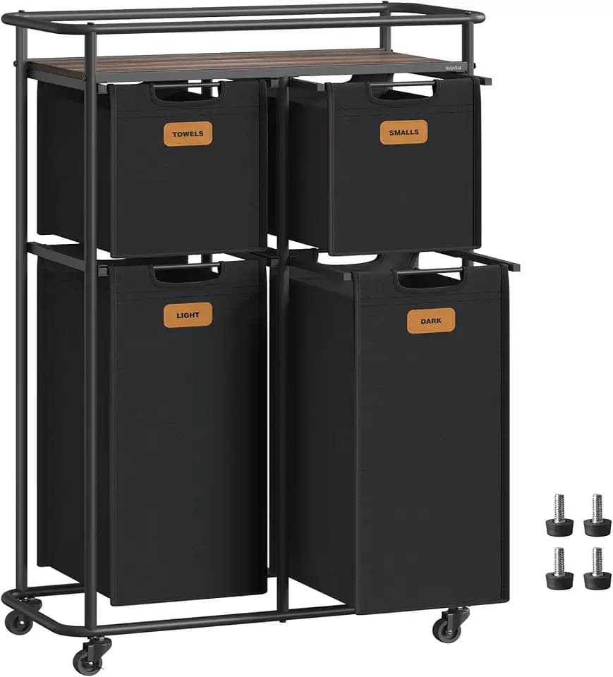 VASAGLE Laundry Sorter with Wheels, Portable Rolling Cart, 39.6 Gal.(150 L)