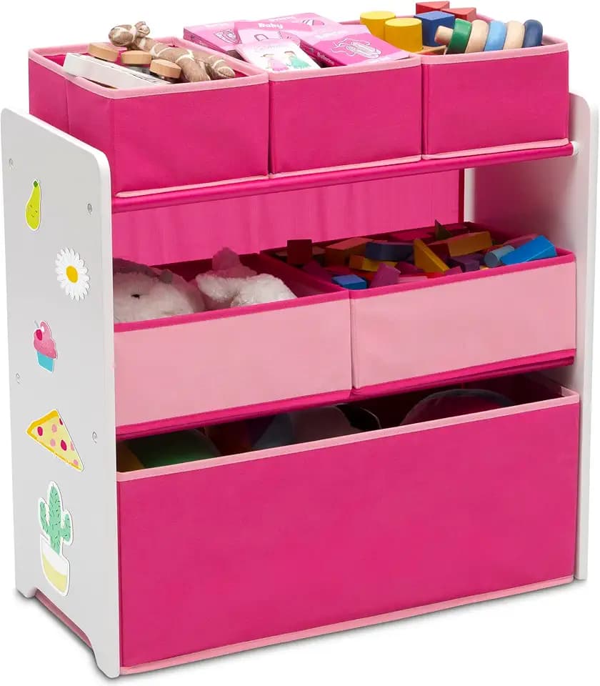 Delta Children Design and Store 6 Bin Toy Organizer, White/Pink