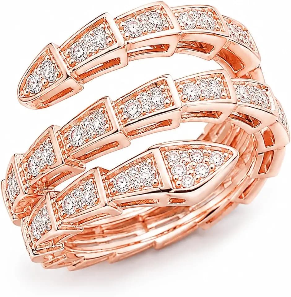S925 Silver Spiral Snake Opening Ring,Cubic Zirconia,Women's Jewelry Gifts
