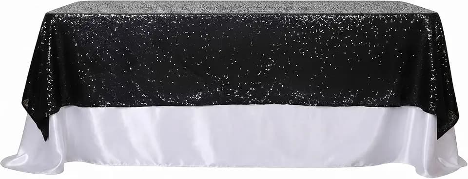 Poise3EHome Black Sequin Tablecloth 50×72 Inch Rectangle Table Cover Overlay for Birthday Halloween Party Holiday Baby Shower Decoration