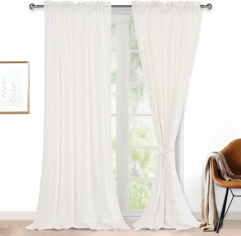 Hiasan Ivory White Velvet Curtains for Living Room, 52W x 63L, 2 Panels