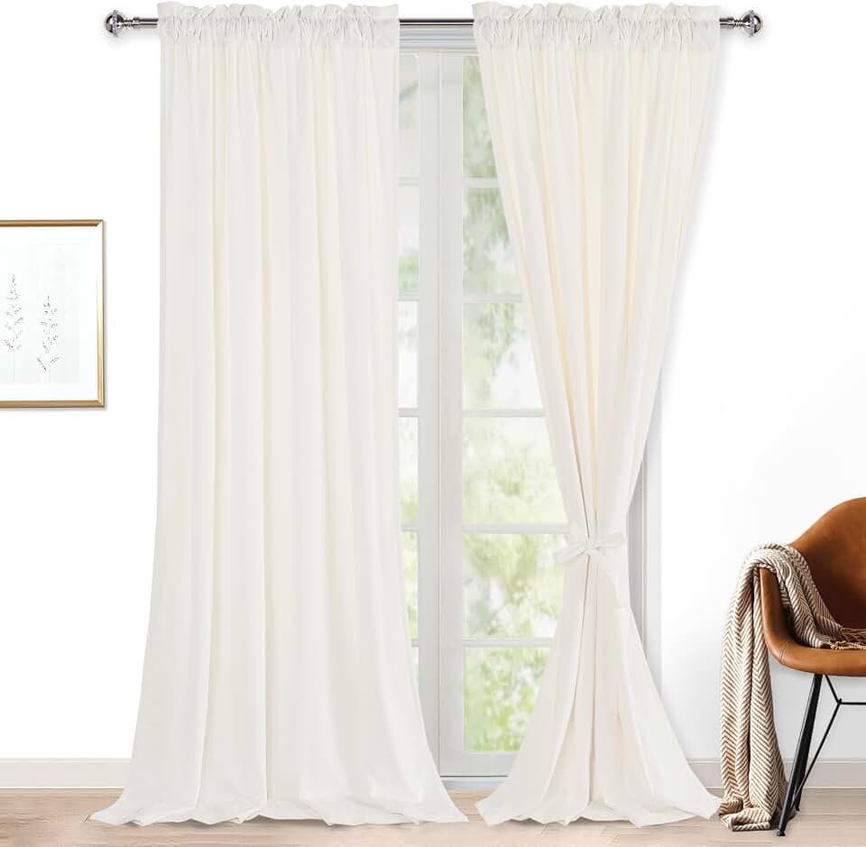 Hiasan Cream White Velvet Curtains 84 inch Long, 52W x 84L, 2 Panels