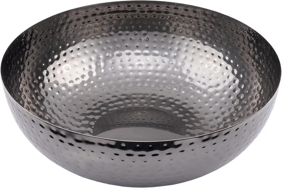Round Hammered Metal Bowl, Oxidized Silver