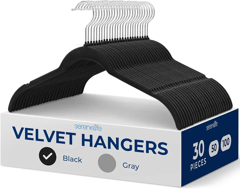 SereneLife 30 Pack Black Velvet Shirt Hangers with 360 Degree Swivel Hook