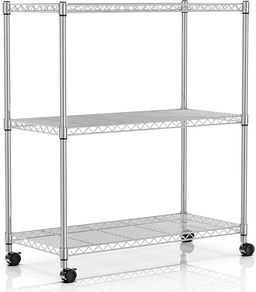 Simple Deluxe 3-Tier Heavy Duty Storage Shelves 750Lb Capacity, 24.02" D x 13.78" W x 29.92" H Adjustable Shelving Unit with Wheels, Chrome