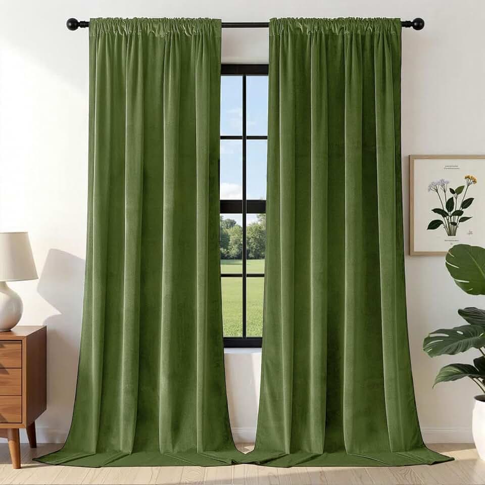 Joydeco Green Velvet Curtains 84 inch 2 Panel, Room Darkening Super Soft Velvet Drapes for Bedroom Living Room Thermal Insulated Window Drapes, Luxury Blackout Rod Pocket Curtains,W52 x L84 inch