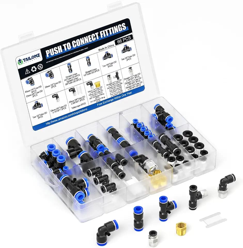 TAILONZ 1/4"-1/2" Push to Connect Fittings Kit 66Pcs