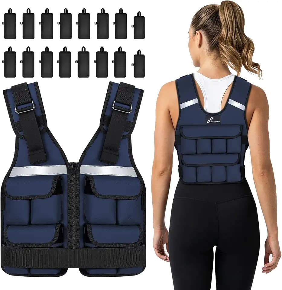 Sportneer Adjustable Weighted Vest Weights: 2-18 lbs/2-42 lbs Washable Weight Vest for Walking 16 In 1 Fast Adjust Rucking Vest for Women and Men Home Gym Running Jogging Strength Training Vests