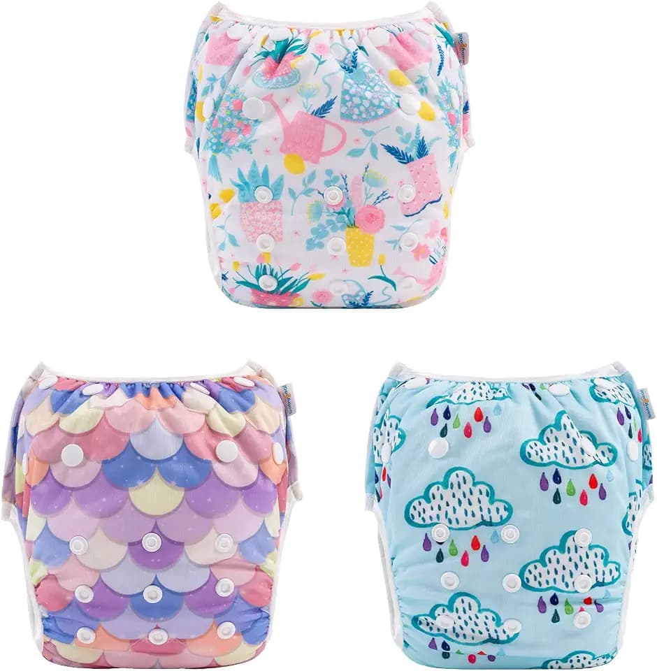 Babygoal Baby & Toddler Girl and Boy Swim Diapers, Reusable Adjustable Washable One Size Fits 6M-3T Gifts and Swimming Lessons 3 Pack 3ZSD25