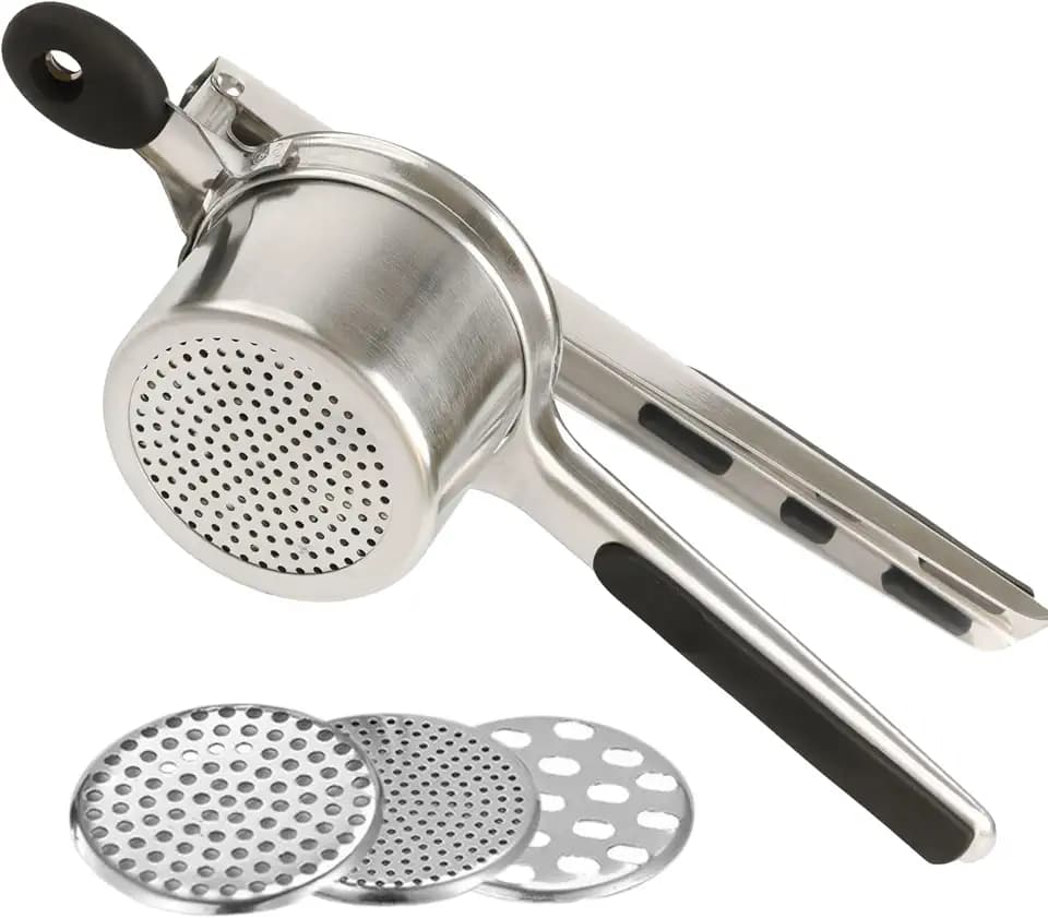 Mindful Design Large 15oz Potato Ricer, Heavy Duty Stainless Steel Potato Masher and Ricer Kitchen Tool, Press and Mash Kitchen Gadget For Perfect Mashed Potatoes Every time