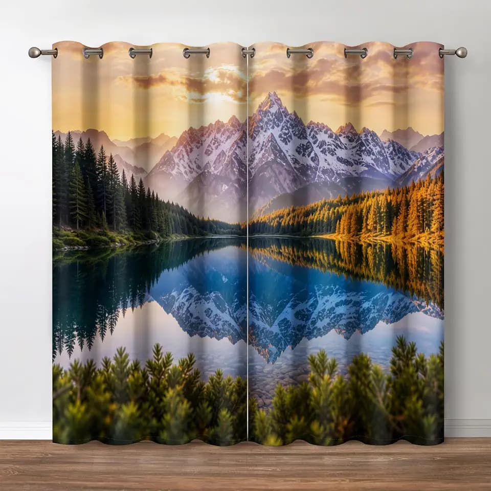 Jekeno Mountain Forest Lake Blackout Curtains 52"x84" 2 Panels