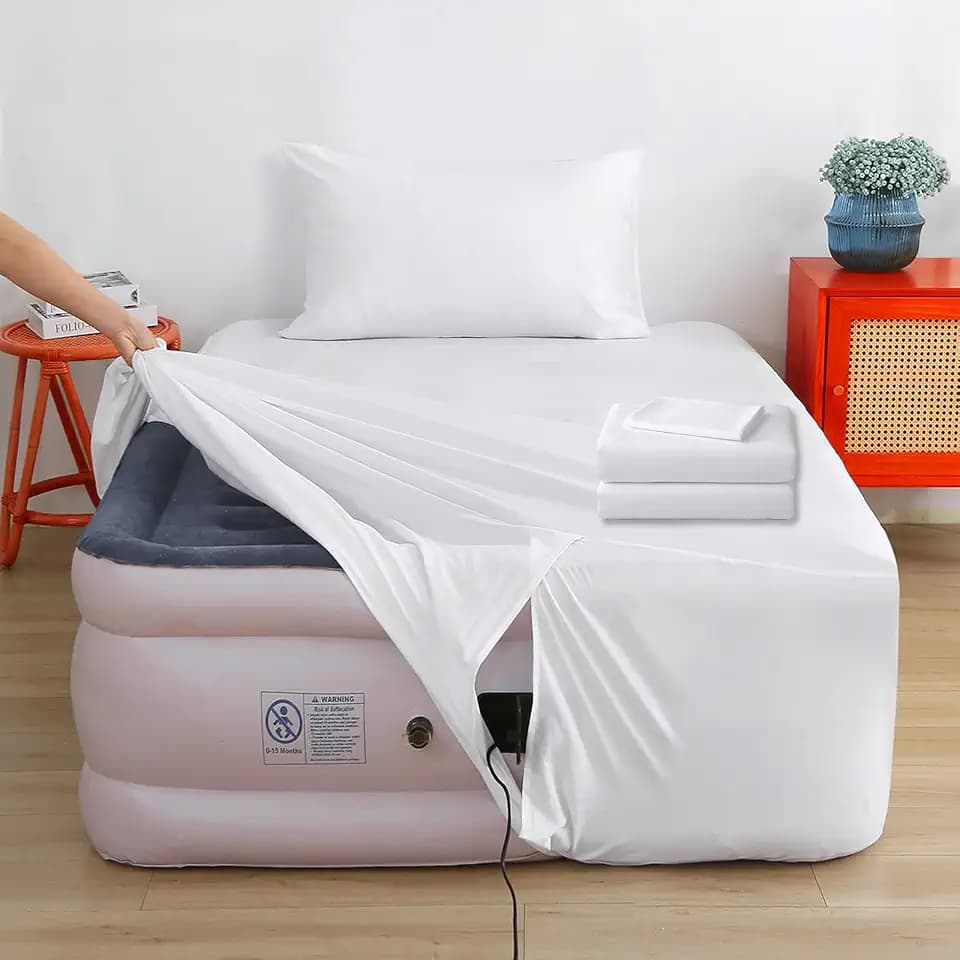 Bedecor Air Mattress Sheet Set with Inflate Opening, Twin, White