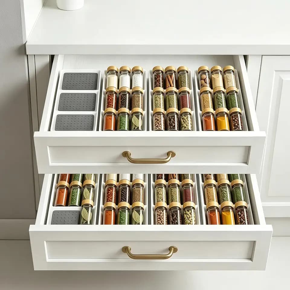 Spice Drawer Organizer,8 Pack,3 Tier Non-Slip Silicone Seasoning Jar Drawer Insert,Spice Rack Organization for Drawer,Kitchen Spice Rack Tray for Cabinet Countertop Makeup Storage