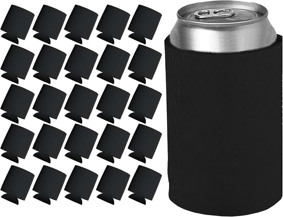 25 Ct of Kan-Tastic Can Cooler & Holder – Black – Soft, Flexible Foam Keeps Beer, Soda, Water Cool & Fresh – Great for Custom Designs for DIY Projects, Events, Company Promotions