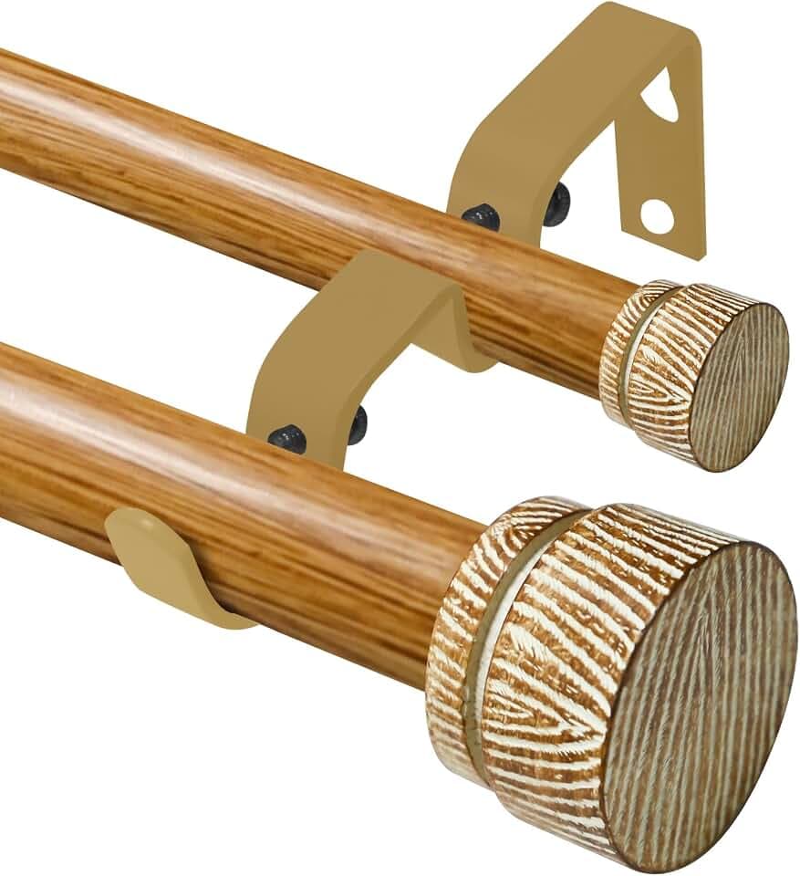 Wood Grain Double Curtain Rod 48-84 Inch Heavy Duty Adjustable