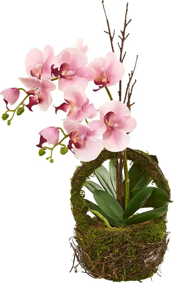 Nearly Natural Phalaenopsis Orchid Artificial Twig Basket Silk Arrangements Pink