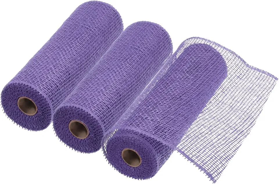 MECCANIXITY 3pcs 10 Inch Poly Burlap Mesh for Wreath, Decorative Mesh Fabric Ribbon 6.4 Yard for Fall Easter Christmas Flower Bow, Deep Purple