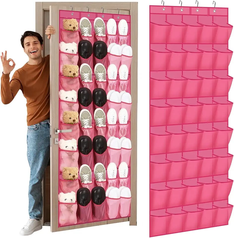 Windyun 1 Pcs 40 Pocket Over the Door Shoe Organizer Hang,Rose Red
